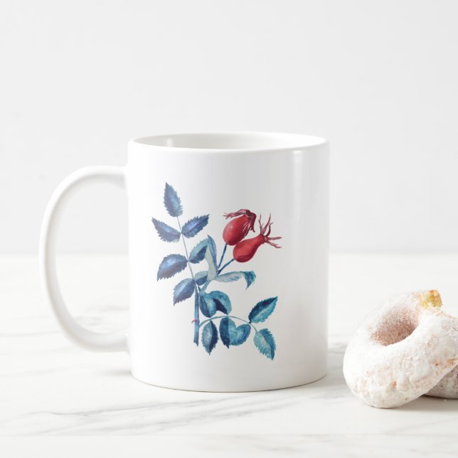 Rose Wasserfarbe Hüften Kaffeetasse (Mit Donut)