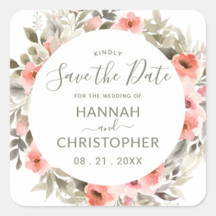 Rose Wasserfarbe Kränze Save the Date Aufkleber