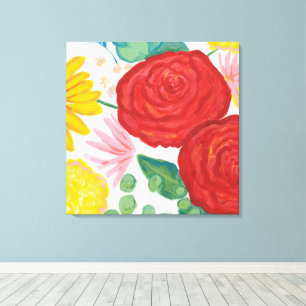 Rose Wasserfarbe Natur Rot Gelb Floral Leinwanddruck