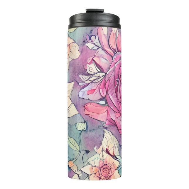 Rose Wasserfarbe Thermosbecher (Vorderseite)