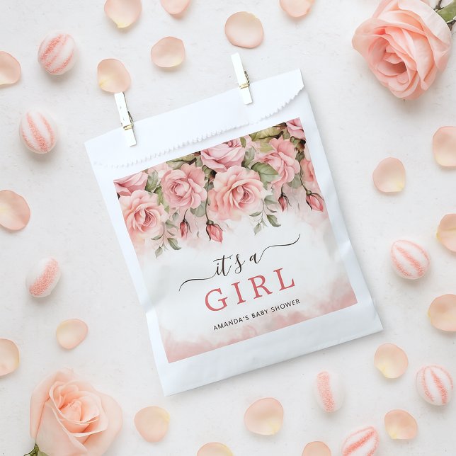 Rose Wasserfarbe Wasserfarbe Es ist eine Girl Baby Geschenktütchen (Blush Rose Watercolor It's a Girl Baby Shower Favor Bag)