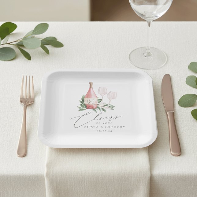 Rose Wasserfarbe Wein Botanische Feiern zur Liebe Pappteller (Von Creator hochgeladen)