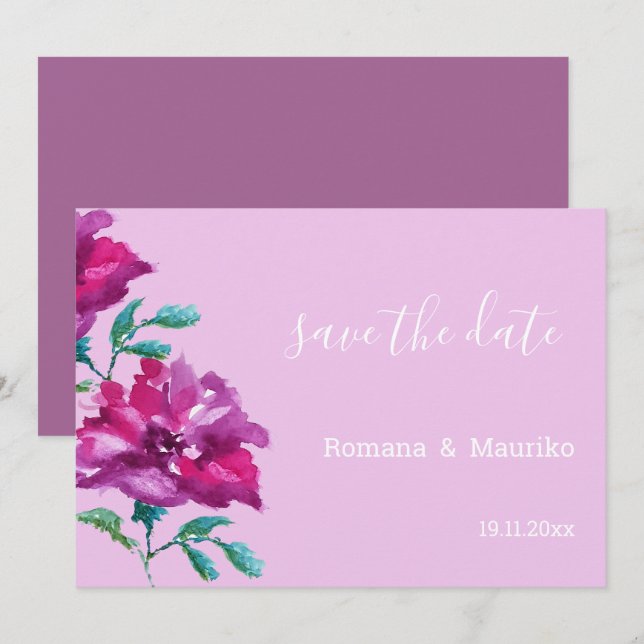 Rose Wasserfarben Handgemalt Save The Date (Vorne/Hinten)