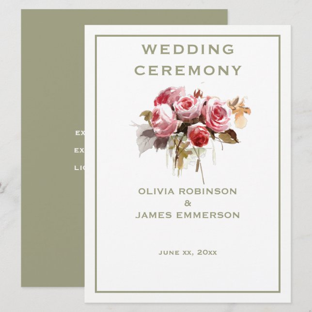 Rose Wasserfarben Rose - Festprogramm Programm (Vorne/Hinten)