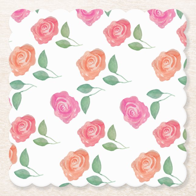 Rose Wasserfarben Untersetzer (Vorderseite)
