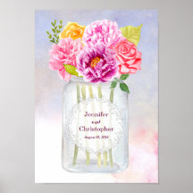 Rose Wasserfarbene Peonies Rustic Mason Jar Weddin