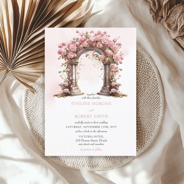 Rose Wasserfarbenfroh Einladung (Watercolor blush roses rustic wedding arch invitation)