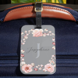 Rose Watercolor Personalisiert Grau Gepäckanhänger