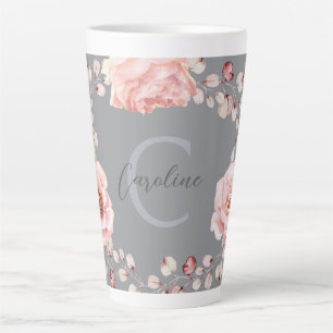Rose Watercolor Personalisiert Grau Milchtasse