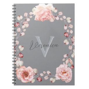 Rose Watercolor Personalisiert Grau Notizblock