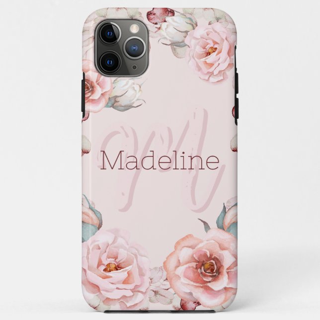 Rose Watercolor Personalisiert | Pink Case-Mate iPhone Hülle (Rückseite)