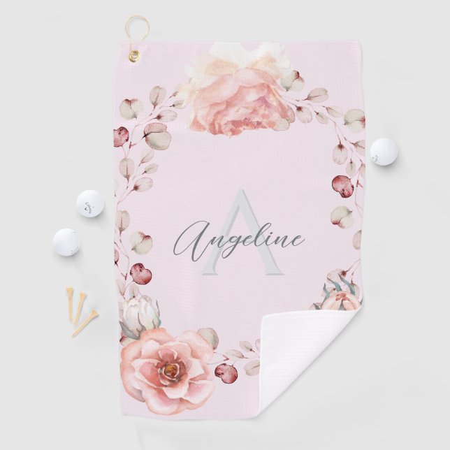 Rose Watercolor Personalisiert | Pink Golfhandtuch (Insitu)