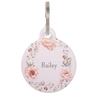 Rose Watercolor Personalisiert Pink Haustiermarke