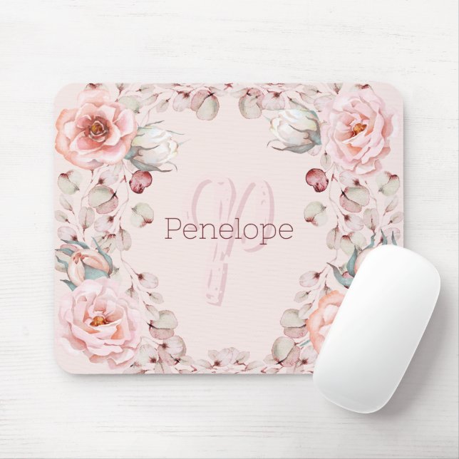 Rose Watercolor Personalisiert | Pink Mousepad (Mit Mouse)