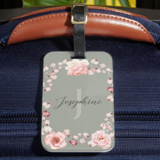Rose Watercolor Personalisiert | Sage Green Gepäckanhänger