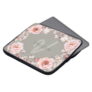 Rose Watercolor Personalisiert Sage Green Laptopschutzhülle