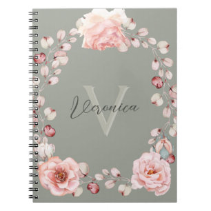 Rose Watercolor Personalisiert   Sage Green Notizblock