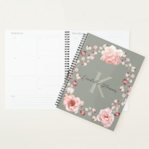 Rose Watercolor Personalisiert Sage Green Planer