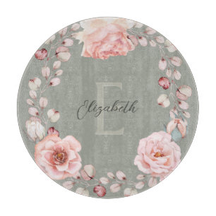 Rose Watercolor Personalisiert Sage Green Schneidebrett