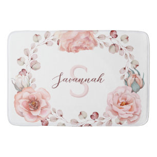 Rose Watercolor Personalisiert   Weiß Badematte