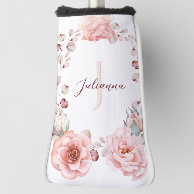 Rose Watercolor Personalisiert | Weiß Golf Headcover (Rotieren 90)