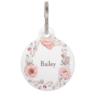 Rose Watercolor Personalisiert   Weiß Haustiermarke