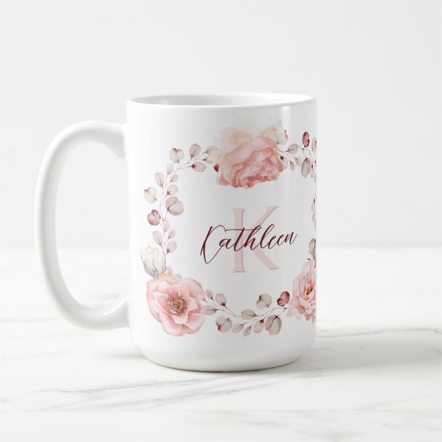 Rose Watercolor Personalisiert | Weiß Kaffeetasse (Links)