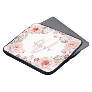 Rose Watercolor Personalisiert Weiß Laptopschutzhülle