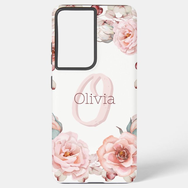 Rose Watercolor Personalisiert | Weiß Samsung Galaxy Hülle (Rückseite)