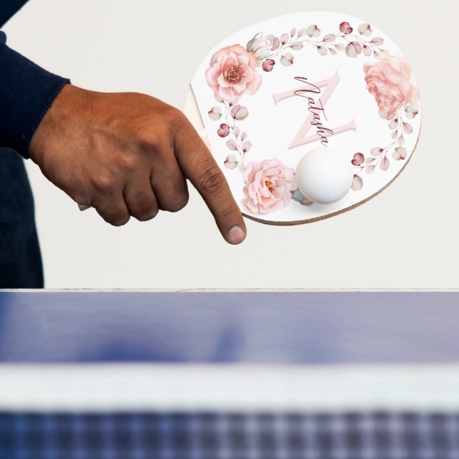 Rose Watercolor Personalisiert | Weiß Tischtennis Schläger (InSitu)