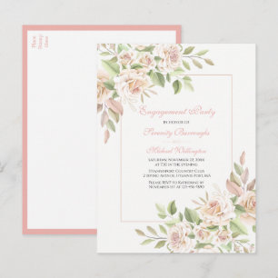 Rose Watercolor  Pink Floral Engagement Party Einladungspostkarte