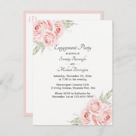Rose Watercolor Pink Floral Engagement Party Einladungspostkarte