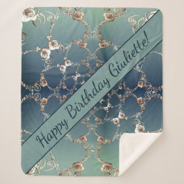 Rose Web on Gradient Blue Sherpa Blanket Sherpadecke