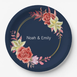 Rose Wedding Classic Round Aufkleber Pappteller