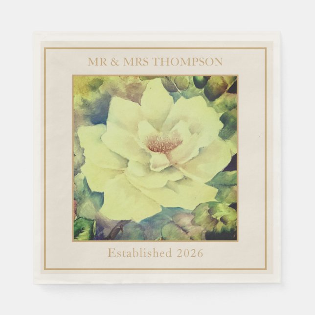 Rose Wedding Napkins | Sage & Ivory Floral | Custo Serviette (Vorderseite)