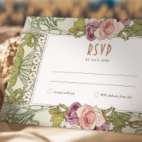 Rose Wedding RSVP Beilage Vintag Art Nouveau Mucha
