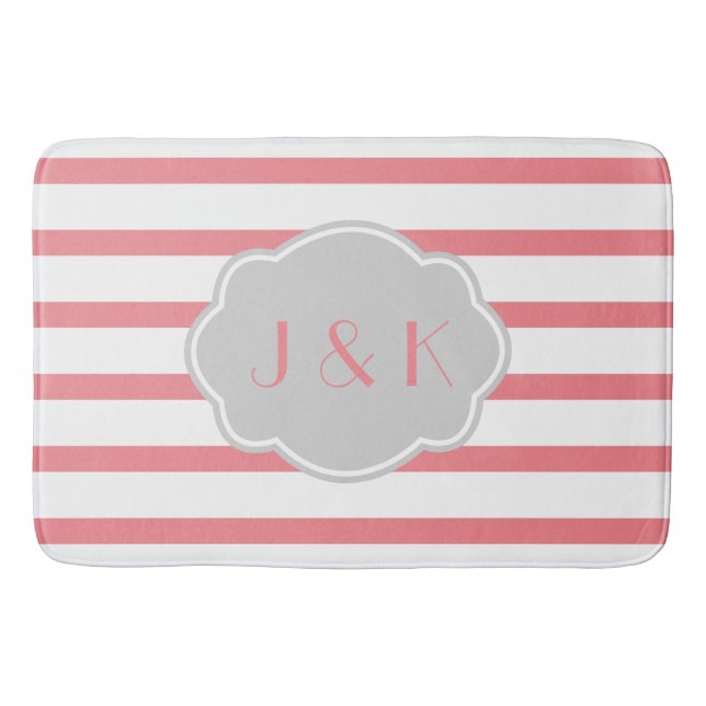 Rose/Weiß Stripes w-Grau, addiert Initialen Badematte (Vorderseite)