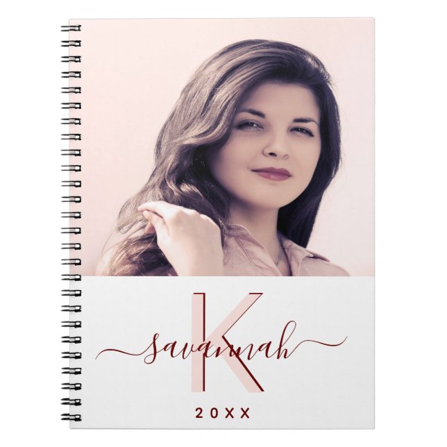 Rose, weißes Monogramm-Foto Notizblock (Vorderseite)