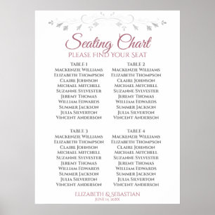 Rose & White Simple 4 Table Wedding Chart Poster