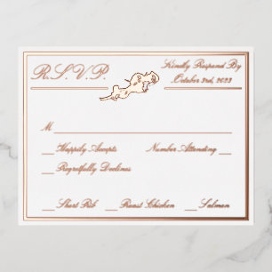 Rose, White Wedding RSVP Rose Gold Full Folie Einladungspostkarte