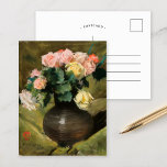 Rose | William Merritt Chase Postkarte<br><div class="desc">Rose (ca. 1883) | Die Rose von William Merritt Chase (ca. 1883) sind ein faszinierendes Stillleben, das in einer Vase eine zarte Anordnung von rosa und gelben Rosen zeigt. Die Beherrschung von Licht und Textur durch den Künstler wird durch die weichen Blätter, die üppige Vegetation und das subtile Schattenspiel deutlich....</div>