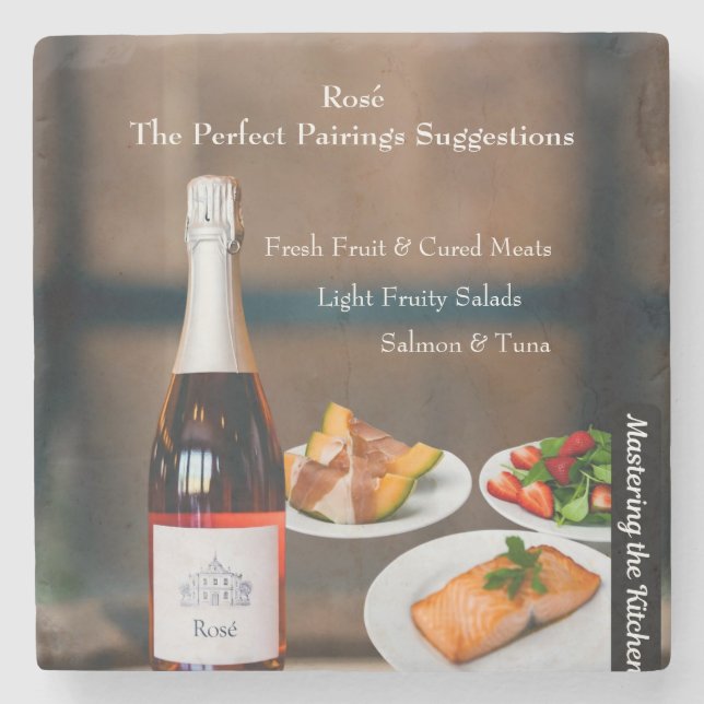 Rosé Wine Food Pairing/Wine Lover Kitchen Gift Steinuntersetzer (Vorderseite)