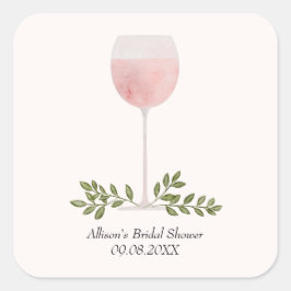 Rosé Wine Glass Cheers Wedding oder Dusche Gefalle Quadratischer Aufkleber