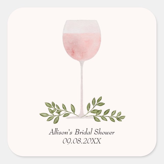 Rosé Wine Glass Cheers Wedding oder Dusche Gefalle Quadratischer Aufkleber (Vorderseite)