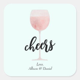 Rosé Wine Glass Cheers Wedding oder Dusche Gefalle Quadratischer Aufkleber