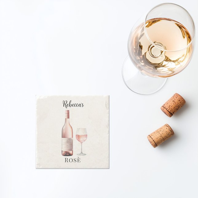 Rosé Wine Lover Untersetzer - Personalisierter Wei (personalized rosé wine coaster custom name)