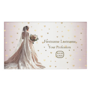 Rose Winter Hochzeit Braut Golden Glänzendes Herz  Namenschild