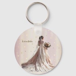 Rose Winter Hochzeit Braut Golden Glänzendes Herz  Schlüsselanhänger
