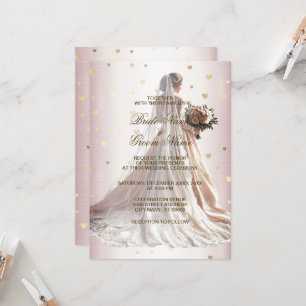 Rose Winter Hochzeitskleid Braut Golden Shiny Herz Einladung