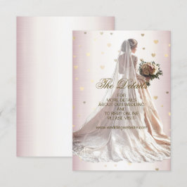 Rose Winter Wedding Bride Golden Shiny Hearts Begleitkarte